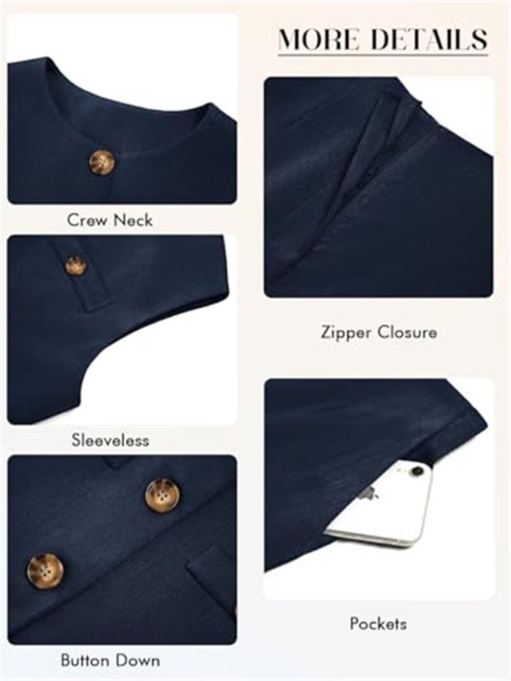 Women's 2 Piece Outfit Casual Suit Set Sleeveless Button Down Blazer Vest Short - Picture 5 of 5